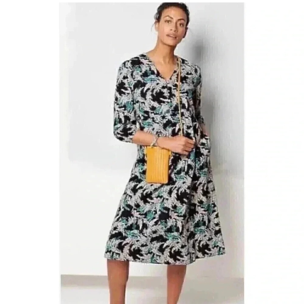 J. Jill Exotic Bloom Garden Floral Midi Dress 3/4 Sleeve Women’s Size XS